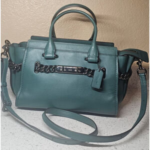 Coach Swagger 27 Satchel in Deep Green Teal Glovetanned Leather